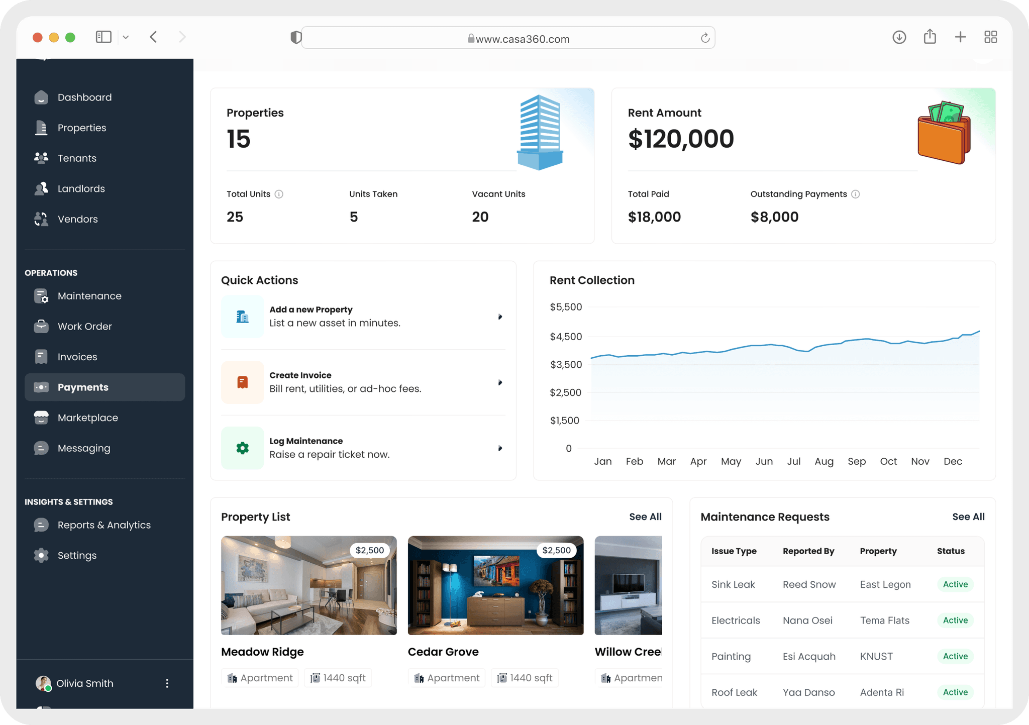 Casa360 dashboard preview